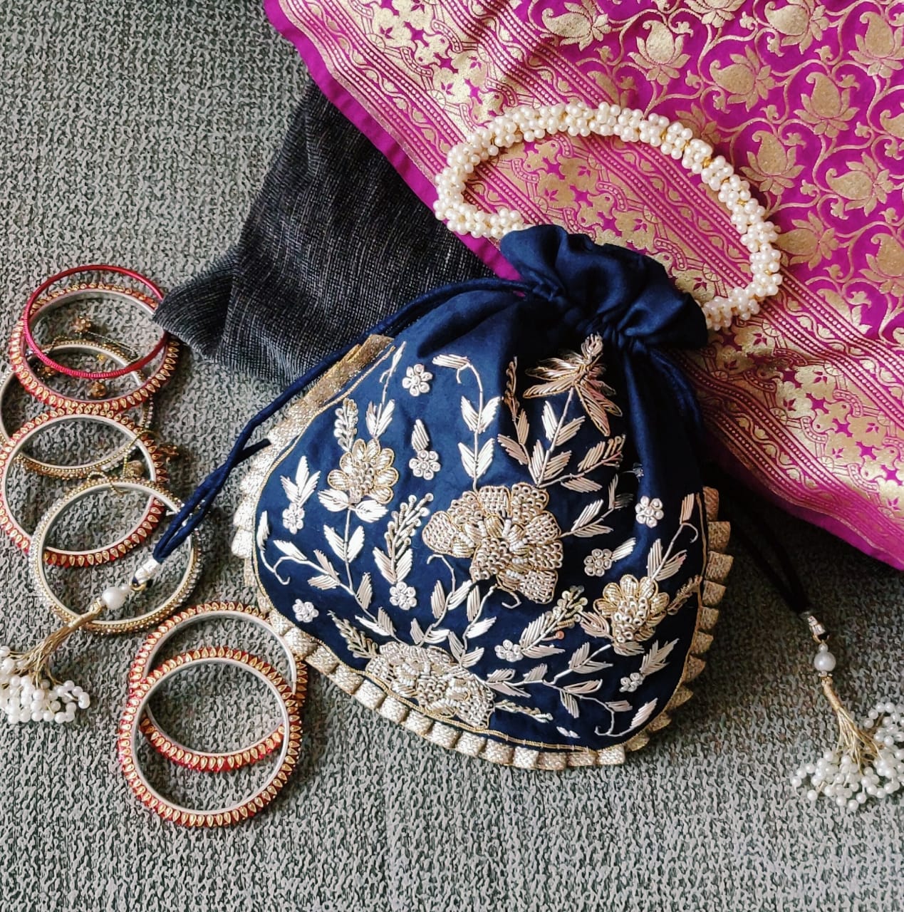 Designer potli bag, wrist bag, Bucket bag, handmade velvet handbag, zardozi  purse, beaded pouch bag,drawstring pouch bag, Indian wedding bag