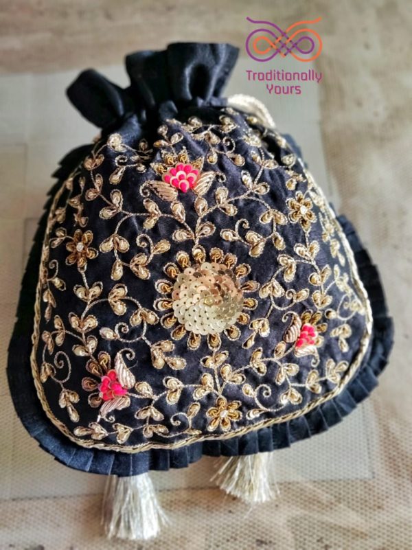 black handwork potli