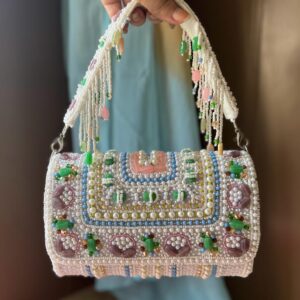 Pearl stone embellished clutchbag