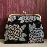 Rose design kiss clasp clutch bag