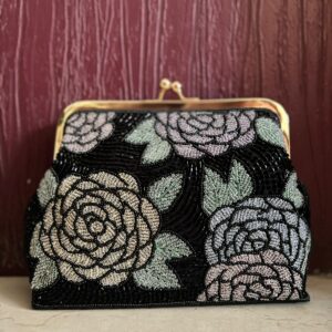 Rose design kiss clasp clutch bag