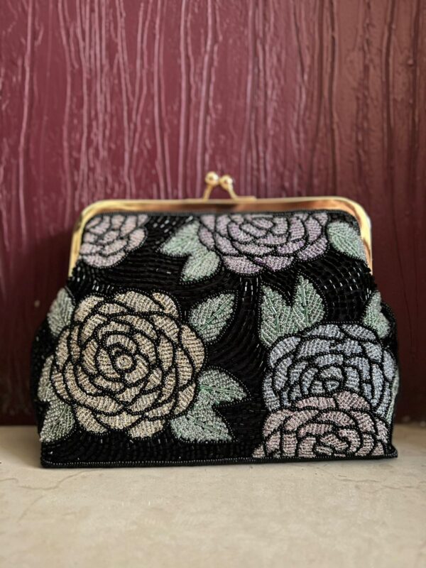 Rose design kiss clasp clutch bag