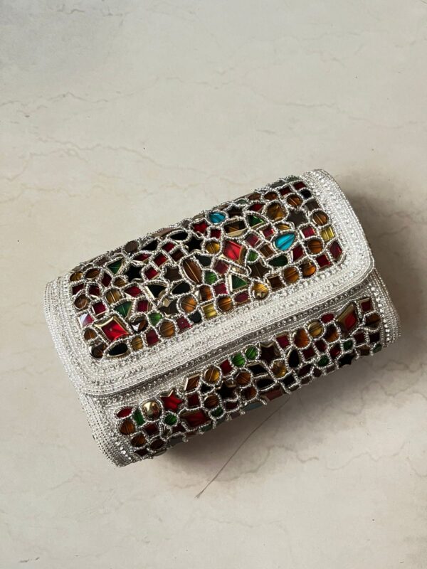 Stonework handcrafted clutch bag