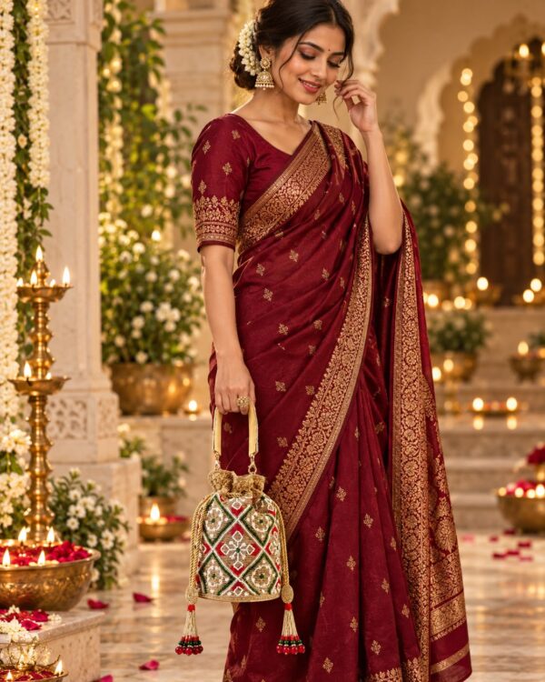 Beaded Patola round Potli